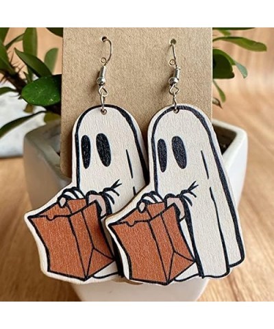 Cute Cartoon Halloween Theme Earrings Ghost Pumpkin Wooden Dangle Earrings Creative Jewelry for Halloween Party Exaggeration ...