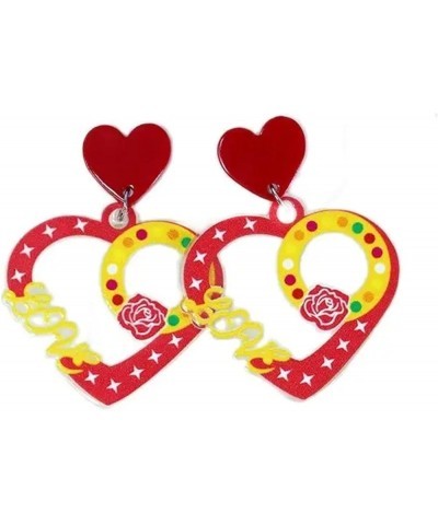 Layer Heart Love Couple Colorful Stud Hoop Dangle Earrings 80 90s Retro Earrings for Women Girl Jewelry Gifts Geometric Valen...