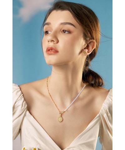 Gold Initial Pearl Pendant Necklace, 18K Gold Plated Pearl A-Z Letter Paperclip Chain Necklace Jewelry Gifts for Women U $8.9...