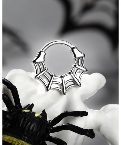 16G Septum Ring Spider Web Halloween Septum Nose Rings Silver Black Daith Earrings for Women 316L Stainless Steel Daith Pierc...