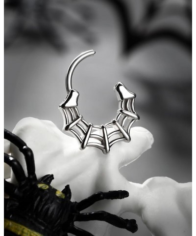 16G Septum Ring Spider Web Halloween Septum Nose Rings Silver Black Daith Earrings for Women 316L Stainless Steel Daith Pierc...