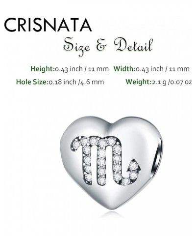 12 Zodiac Signs with Clear CZ Heart Charms, 925 Sterling Silver Constellation Beads, fits European Birthday Bracelet, Gifts f...