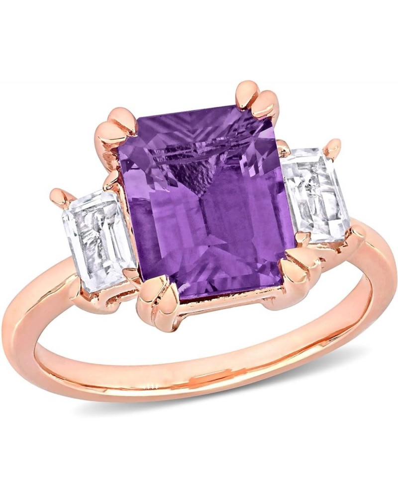 Womens Emerald Cut Gemstone 3-Stone Statement Engagement Ring in 925 Sterling Silver purple amethyst and white topaz $40.32 O...