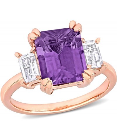 Womens Emerald Cut Gemstone 3-Stone Statement Engagement Ring in 925 Sterling Silver purple amethyst and white topaz $40.32 O...