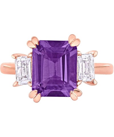 Womens Emerald Cut Gemstone 3-Stone Statement Engagement Ring in 925 Sterling Silver purple amethyst and white topaz $40.32 O...