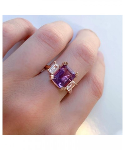 Womens Emerald Cut Gemstone 3-Stone Statement Engagement Ring in 925 Sterling Silver purple amethyst and white topaz $40.32 O...