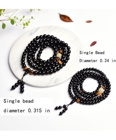 Natural Obsidian Luminous Carving Dragon Pattern Tiger Eye Stone Zodiac Bracelet 108 Beads Buddhist Rosary Elastic Adjustable...