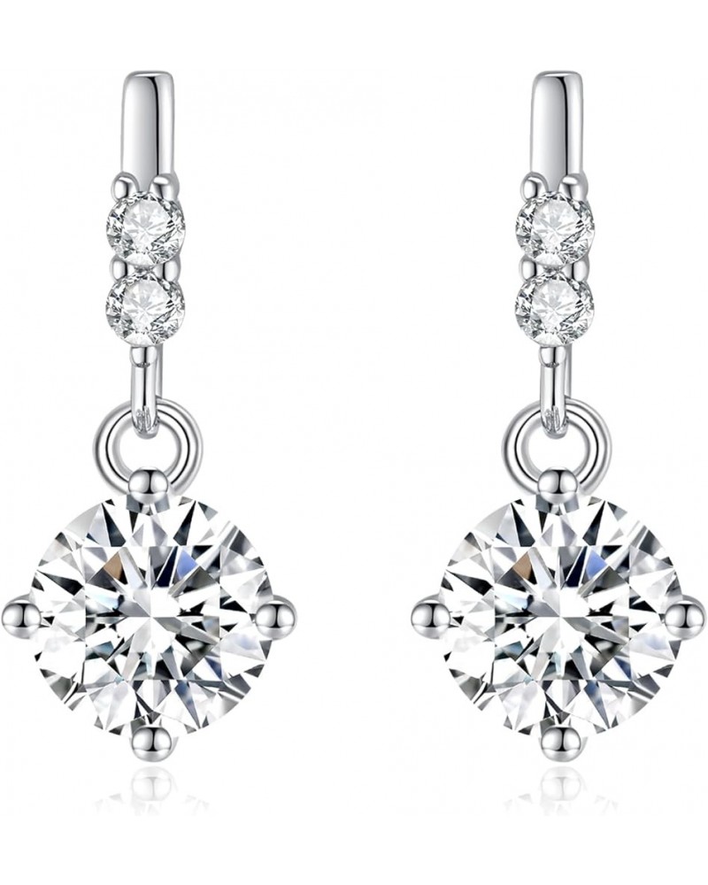 2CT Moissanite Earrings for Women, Short Dangle DF Color Ideal Cut Simulated Diamond 925 Sterling Silver Earrings with Certif...