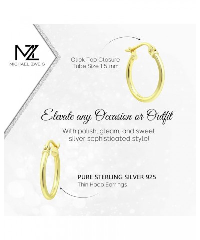 Sterling Silver Thin Hoop Earrings with Click-Top Round Tube Size 1.5 mm Yellow Gold 15 Millimeters $16.19 Earrings