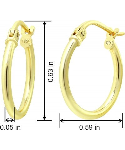 Sterling Silver Thin Hoop Earrings with Click-Top Round Tube Size 1.5 mm Yellow Gold 15 Millimeters $16.19 Earrings