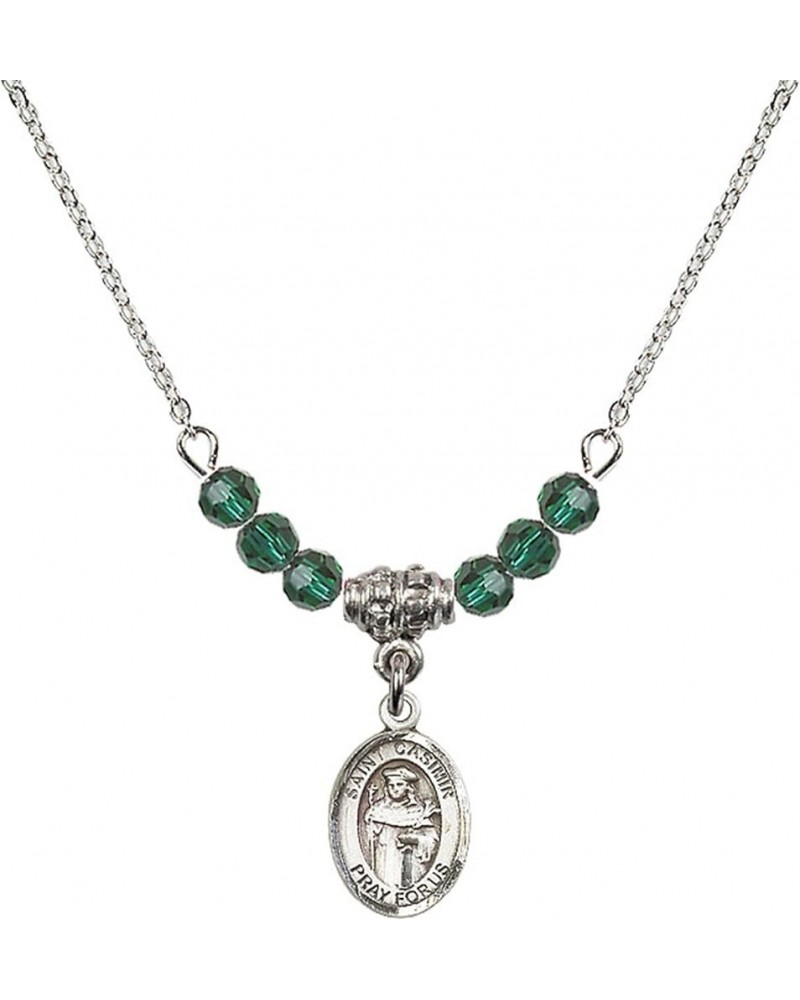 May Birth Month Bead Necklace with Catholic Patron Saint Petite Charm, 18 Inch Saint Casimir of Poland $32.51 Necklaces