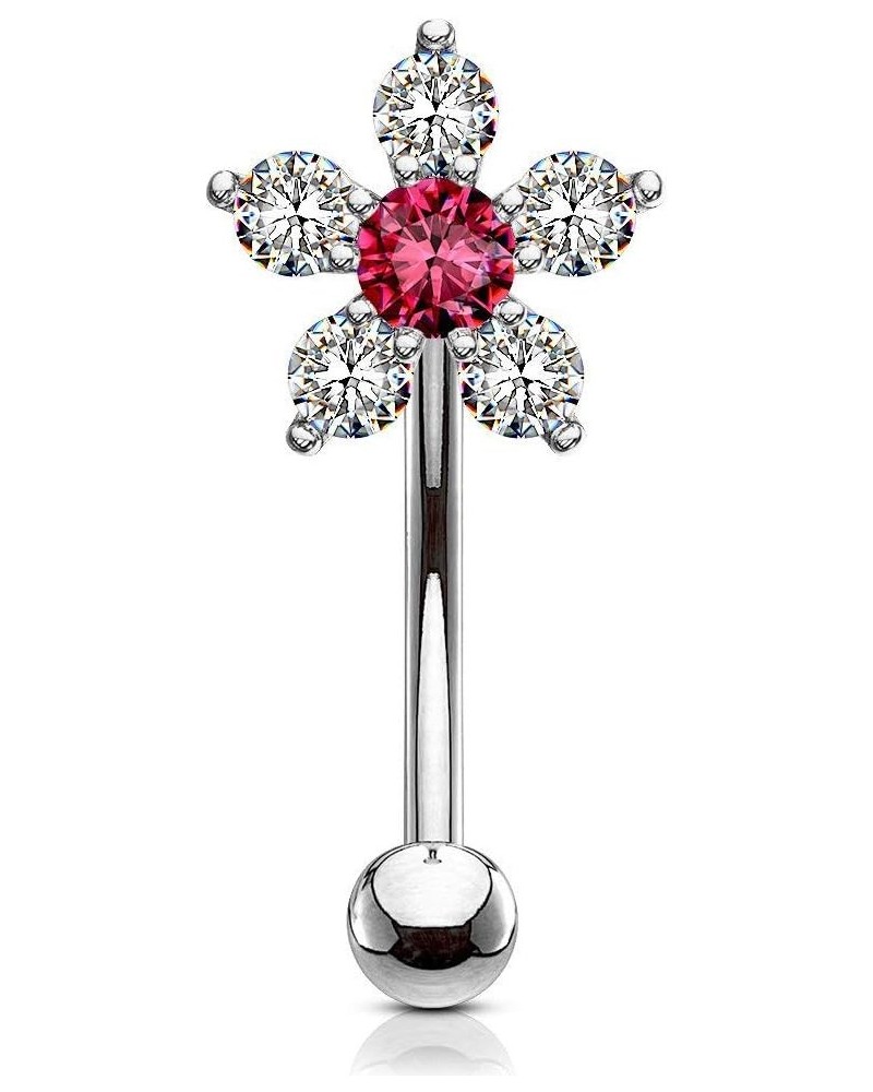 16g 6mm Surgical Steel Curved Barbell for Daith, Eyebrow, Rook & Belly Button with CZ Floral Top Clear/Pink $8.54 Body Jewelry