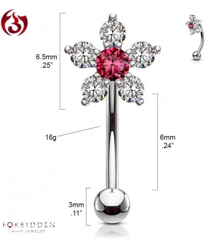 16g 6mm Surgical Steel Curved Barbell for Daith, Eyebrow, Rook & Belly Button with CZ Floral Top Clear/Pink $8.54 Body Jewelry