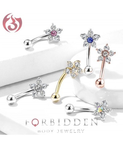 16g 6mm Surgical Steel Curved Barbell for Daith, Eyebrow, Rook & Belly Button with CZ Floral Top Clear/Pink $8.54 Body Jewelry