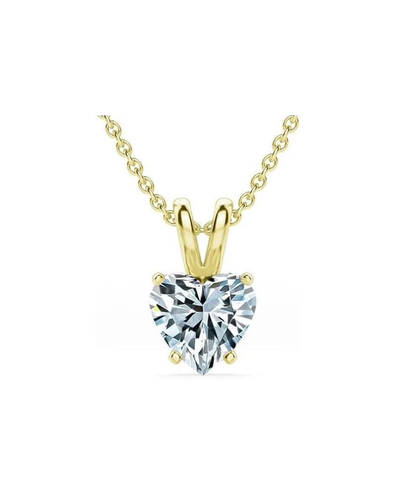 .25-1.00 Carat Heart Shape Brilliant Solitaire Lab-Grown Diamond Solitaire Pendant Necklace For Women Girls infants | 14k Yel...