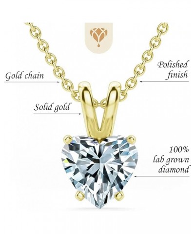 .25-1.00 Carat Heart Shape Brilliant Solitaire Lab-Grown Diamond Solitaire Pendant Necklace For Women Girls infants | 14k Yel...