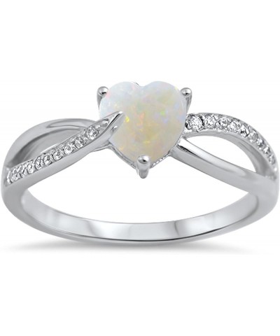 CHOOSE YOUR COLOR Sterling Silver Heart Promise Ring White Natural Opal Cabochon $13.15 Rings