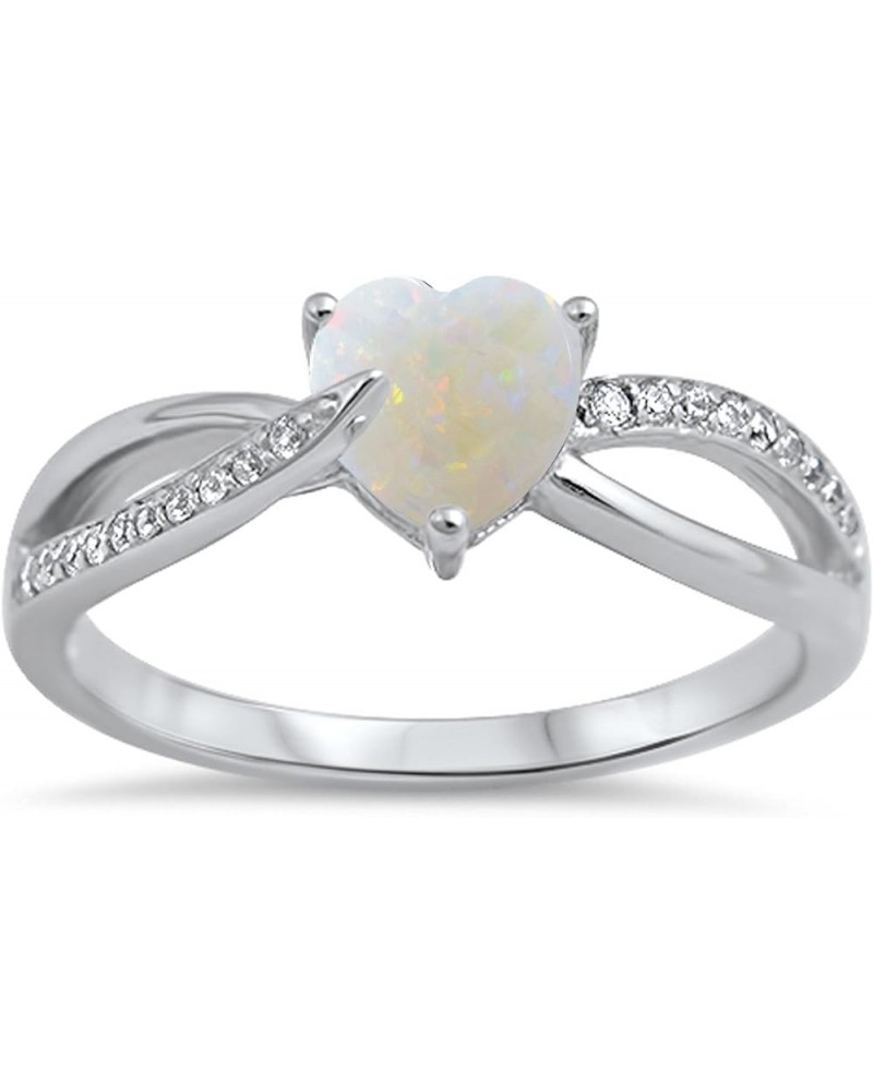 CHOOSE YOUR COLOR Sterling Silver Heart Promise Ring White Natural Opal Cabochon $13.15 Rings