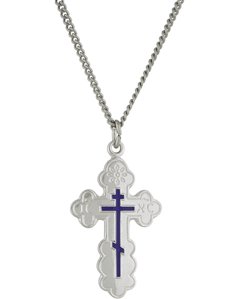 Eastern Orthodox Cross, Adult Baptism Gifts for Women, Sterling Silver with Blue Enamel and Stainless Steel Chain, 1 Inch Med...