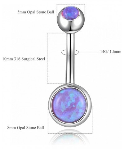 Real Opal Belly Rings Surgical Steel Belly Button Rings Opal 14G Double Jeweled Opal Navel Rings Purple Opal $8.09 Body Jewelry