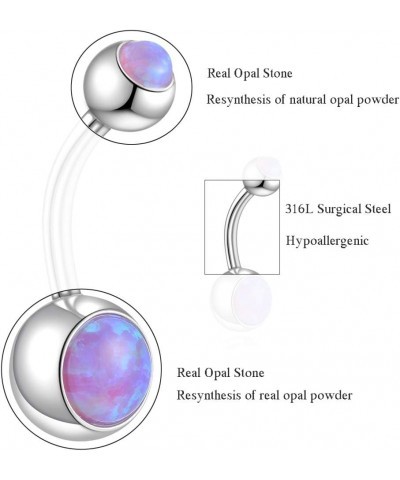 Real Opal Belly Rings Surgical Steel Belly Button Rings Opal 14G Double Jeweled Opal Navel Rings Purple Opal $8.09 Body Jewelry