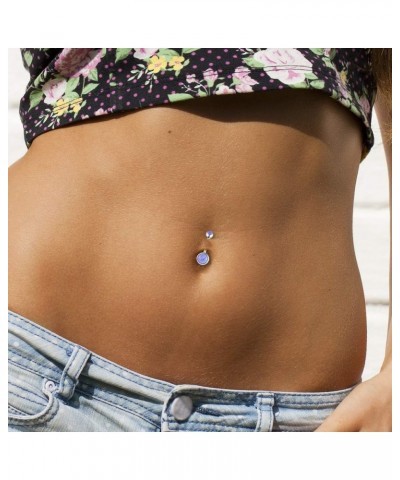 Real Opal Belly Rings Surgical Steel Belly Button Rings Opal 14G Double Jeweled Opal Navel Rings Purple Opal $8.09 Body Jewelry