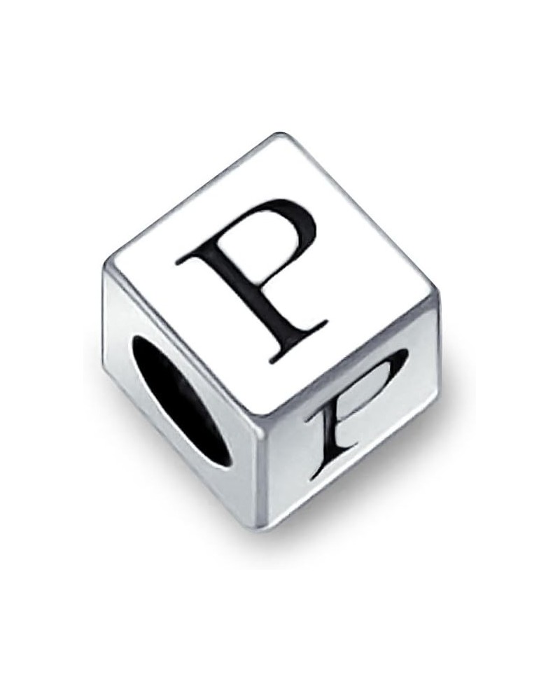 Square Cube Block Letter A-Z Alphabet Initial Charm Bead For Women For Teen .925 Sterling Silver For European Bracelet P Squa...