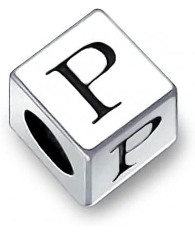 Square Cube Block Letter A-Z Alphabet Initial Charm Bead For Women For Teen .925 Sterling Silver For European Bracelet P Squa...