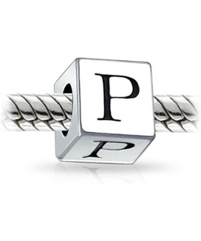 Square Cube Block Letter A-Z Alphabet Initial Charm Bead For Women For Teen .925 Sterling Silver For European Bracelet P Squa...