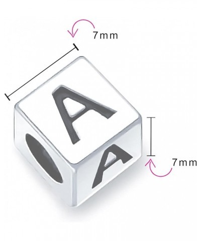 Square Cube Block Letter A-Z Alphabet Initial Charm Bead For Women For Teen .925 Sterling Silver For European Bracelet P Squa...