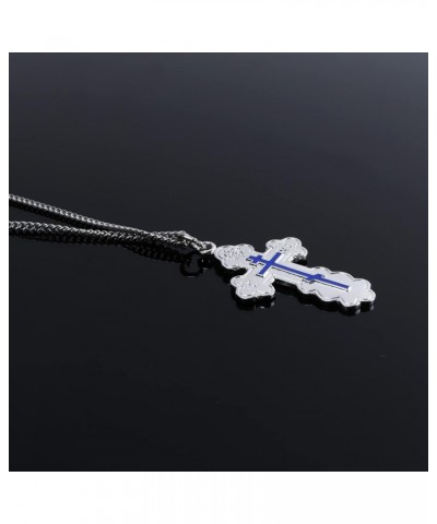 Eastern Orthodox Cross, Adult Baptism Gifts for Women, Sterling Silver with Blue Enamel and Stainless Steel Chain, 1 Inch Med...