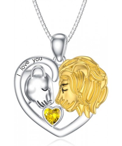 Lion Heart Necklace Couple Lion Necklace Silver Jewelry Valentine's Day Gift for Women Girls November - Citrine $34.80 Necklaces