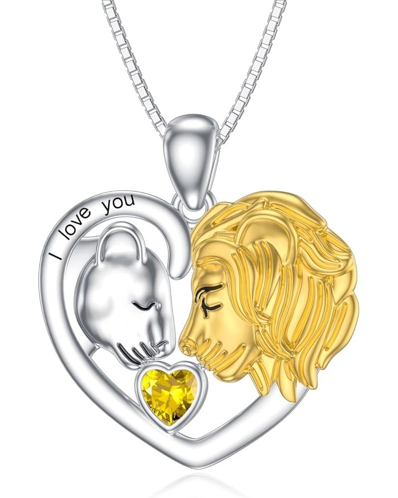 Lion Heart Necklace Couple Lion Necklace Silver Jewelry Valentine's Day Gift for Women Girls November - Citrine $34.80 Necklaces