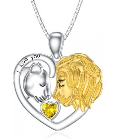 Lion Heart Necklace Couple Lion Necklace Silver Jewelry Valentine's Day Gift for Women Girls November - Citrine $34.80 Necklaces