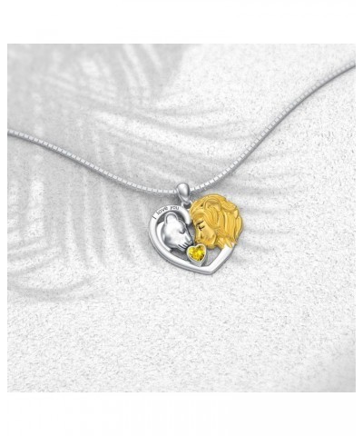 Lion Heart Necklace Couple Lion Necklace Silver Jewelry Valentine's Day Gift for Women Girls November - Citrine $34.80 Necklaces