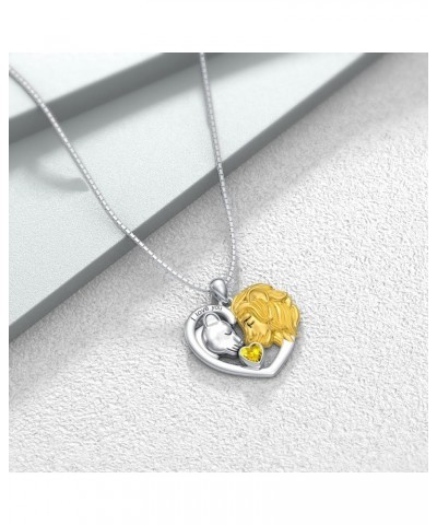 Lion Heart Necklace Couple Lion Necklace Silver Jewelry Valentine's Day Gift for Women Girls November - Citrine $34.80 Necklaces