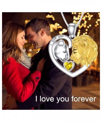 Lion Heart Necklace Couple Lion Necklace Silver Jewelry Valentine's Day Gift for Women Girls November - Citrine $34.80 Necklaces