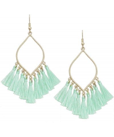 Boho Rhombus Metal Frame with Tassels Dangle Drop Earrings for Women MINT $10.56 Earrings