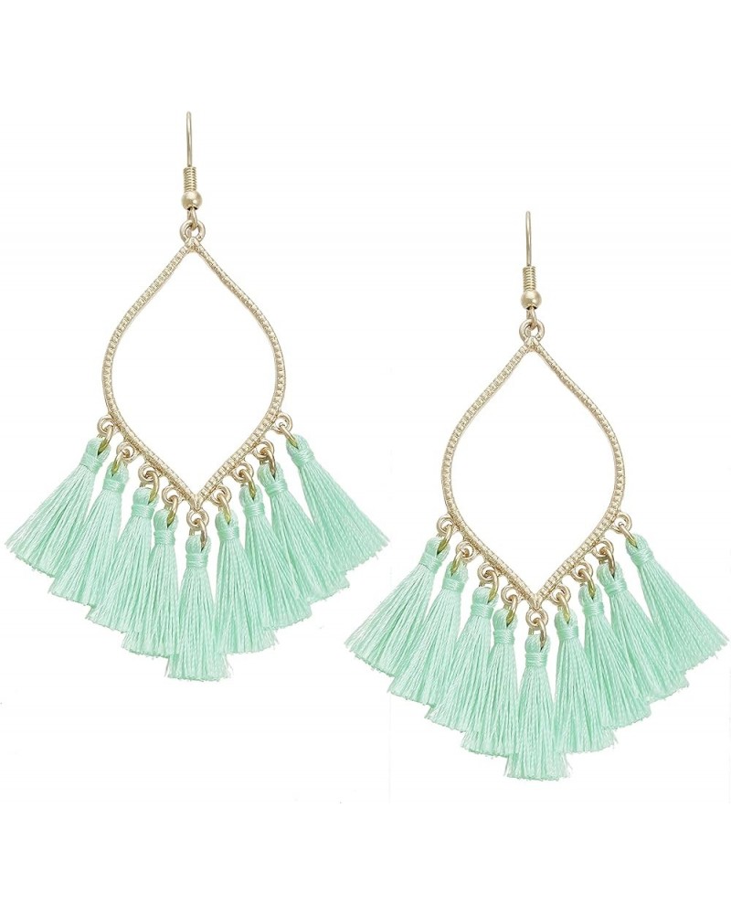 Boho Rhombus Metal Frame with Tassels Dangle Drop Earrings for Women MINT $10.56 Earrings