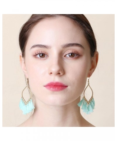 Boho Rhombus Metal Frame with Tassels Dangle Drop Earrings for Women MINT $10.56 Earrings