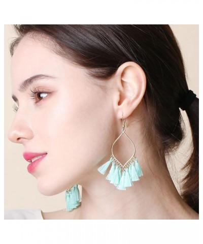 Boho Rhombus Metal Frame with Tassels Dangle Drop Earrings for Women MINT $10.56 Earrings