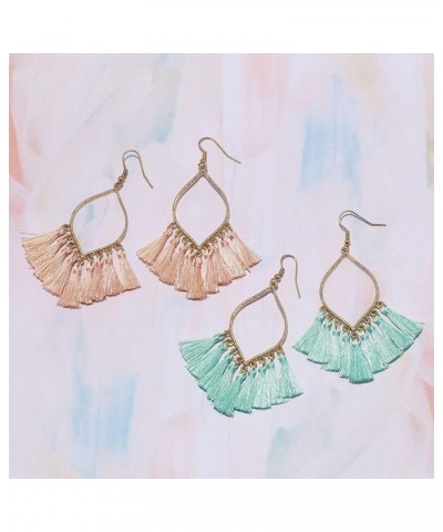 Boho Rhombus Metal Frame with Tassels Dangle Drop Earrings for Women MINT $10.56 Earrings