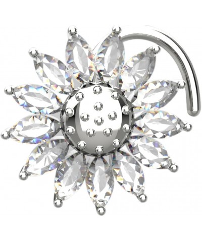 925 Sterling Silver with 18k White Gold Plated 3mm Marquise Shape Diamond Sunflower Nose Studs $17.99 Body Jewelry