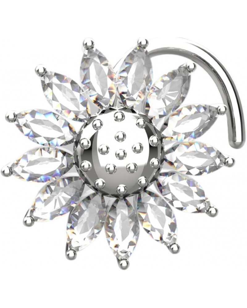 925 Sterling Silver with 18k White Gold Plated 3mm Marquise Shape Diamond Sunflower Nose Studs $17.99 Body Jewelry