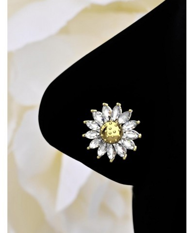 925 Sterling Silver with 18k White Gold Plated 3mm Marquise Shape Diamond Sunflower Nose Studs $17.99 Body Jewelry