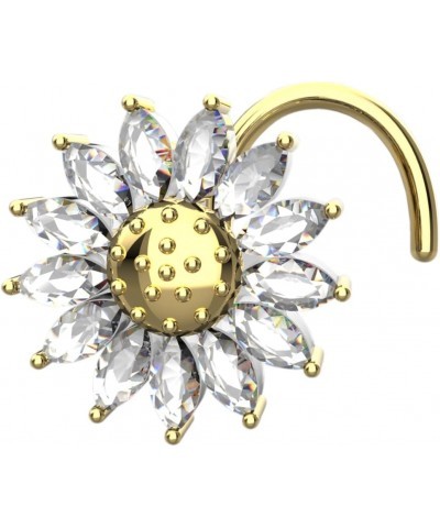 925 Sterling Silver with 18k White Gold Plated 3mm Marquise Shape Diamond Sunflower Nose Studs $17.99 Body Jewelry