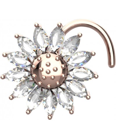 925 Sterling Silver with 18k White Gold Plated 3mm Marquise Shape Diamond Sunflower Nose Studs $17.99 Body Jewelry