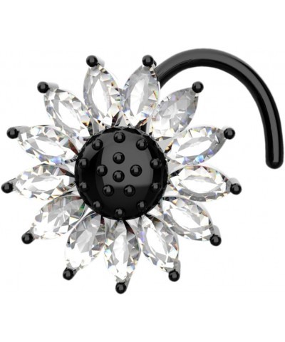 925 Sterling Silver with 18k White Gold Plated 3mm Marquise Shape Diamond Sunflower Nose Studs $17.99 Body Jewelry