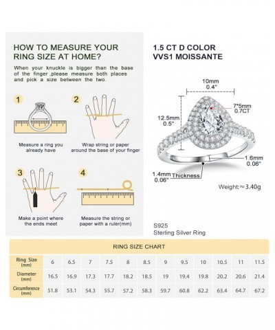 Moissanite Rings for Women 925 Sterling Silver Created Diamond Wedding Ring D Color VVS1 Heart/Pear/Cushion/Round Cut Moissan...