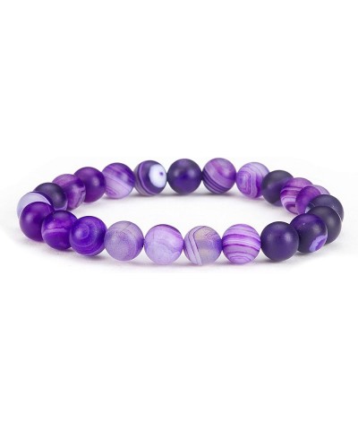 Gemstone Beaded Stretch Bracelet 8mm Round Beads 7 Lace Agate Matte - Purple $8.39 Bracelets